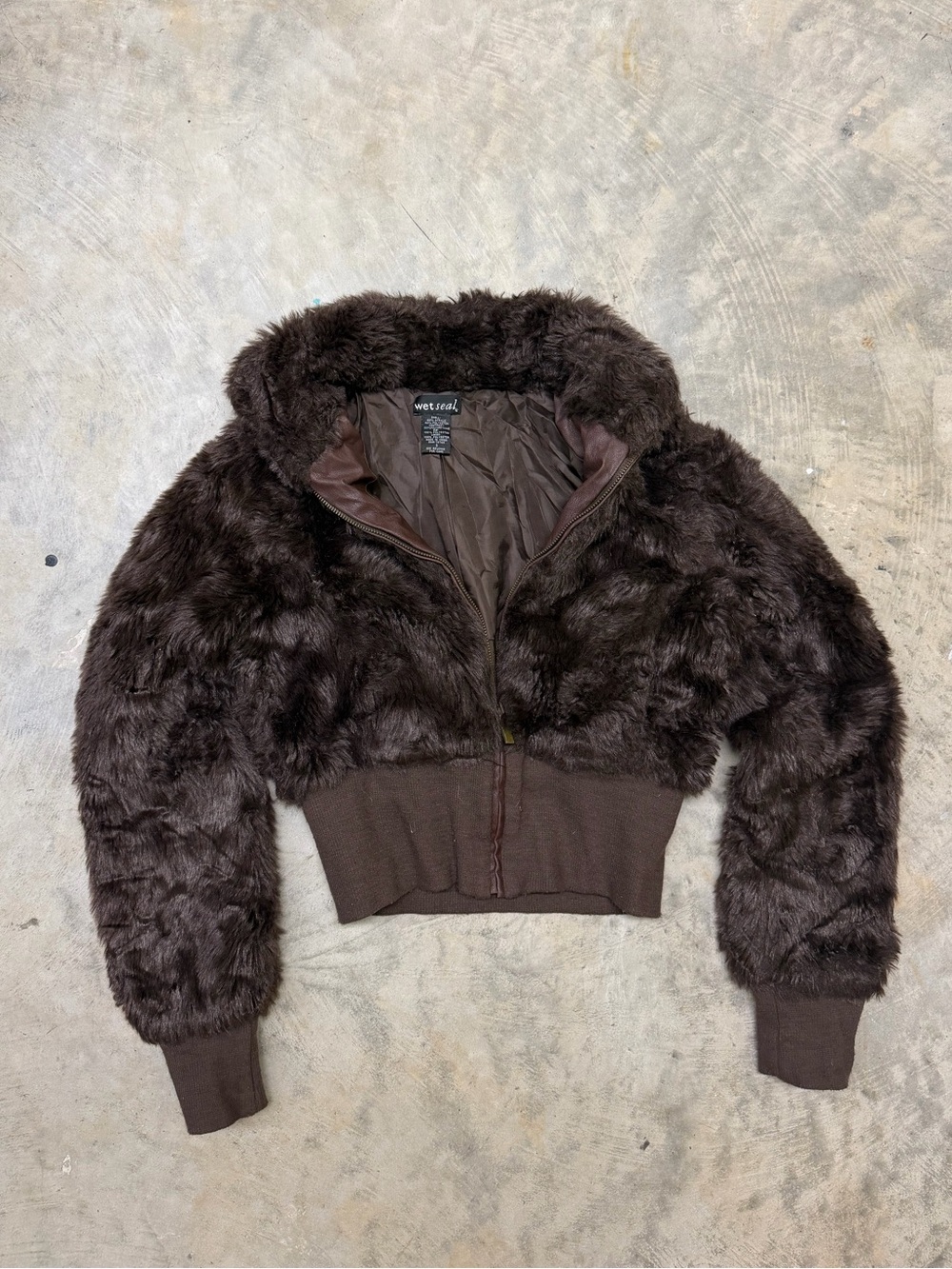 Wet Seal Dark Brown Faux Fur Cropped Bomber Jacket